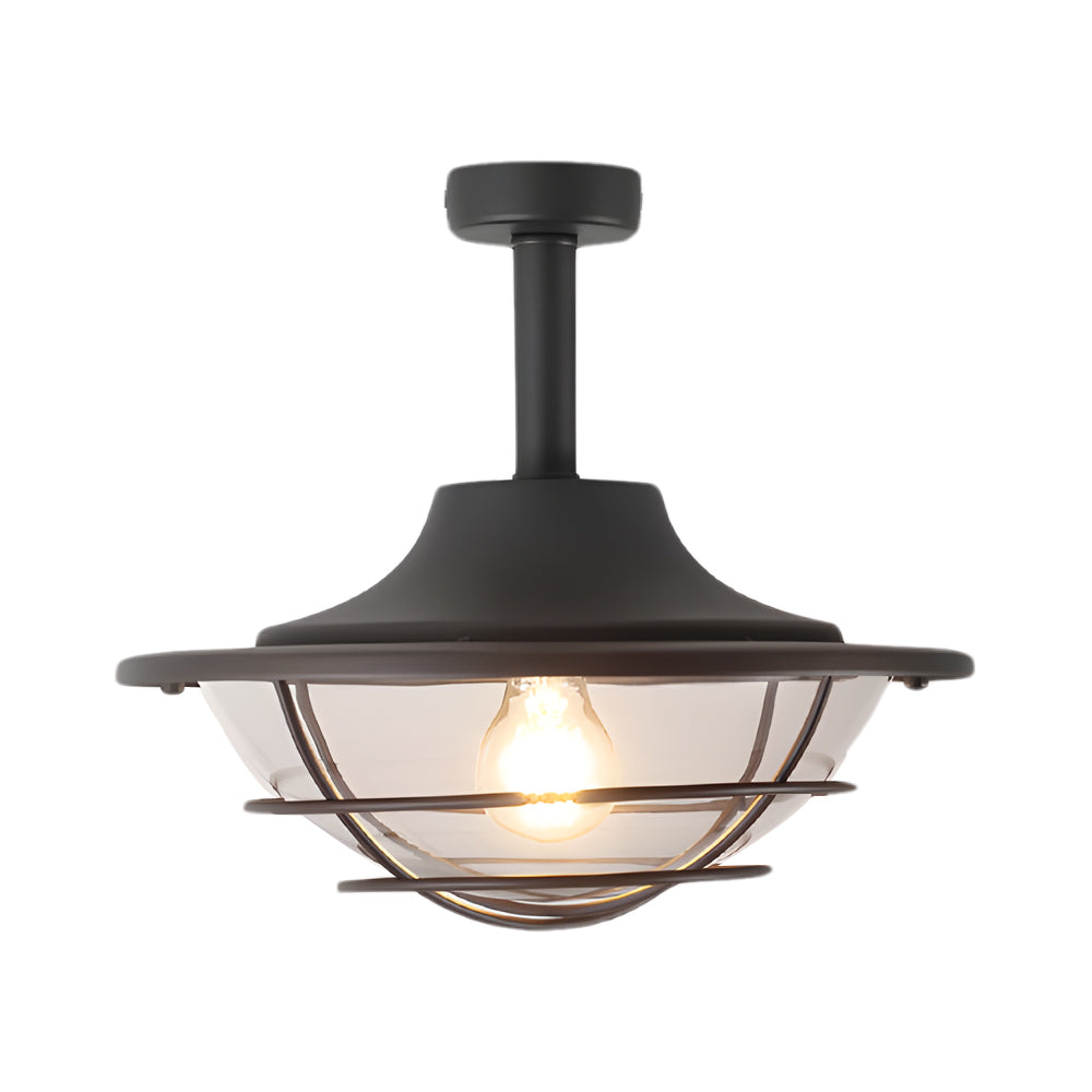 Coastal Outdoor Semi-Flush Ceiling Light — Wrought Iron, Clear Glass Shade, IP44, E27, 3000K Warm White