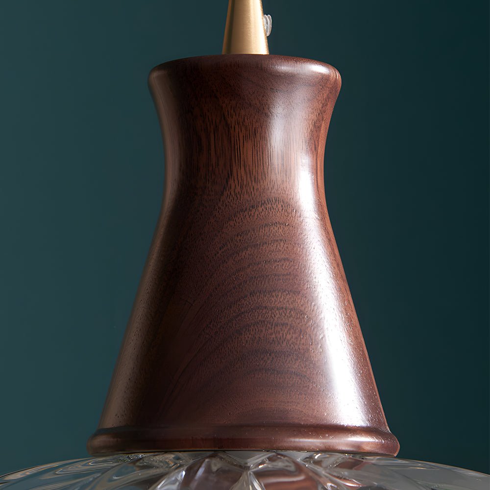 Blossom Glass Mini Pendant — Brass and Walnut Wood, E27, 3000K Warm White, 59.1" Cord