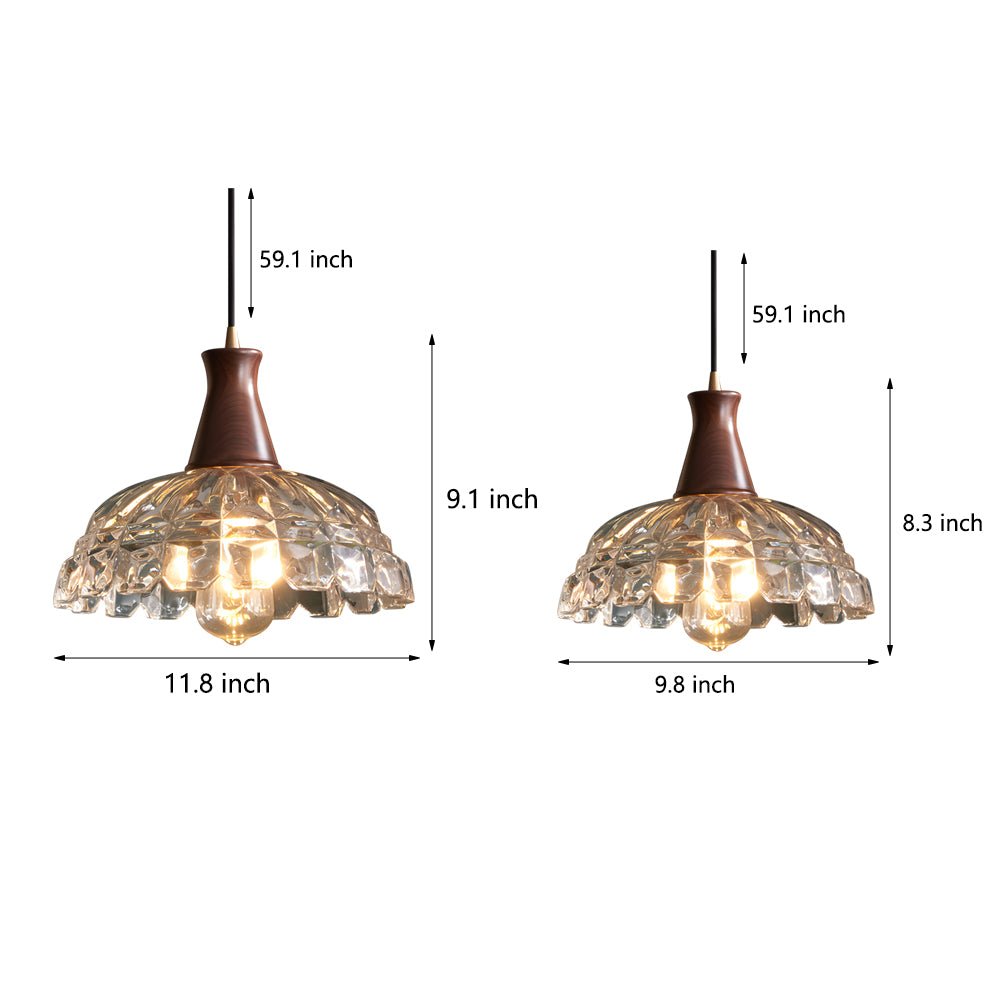 Blossom Glass Mini Pendant — Brass and Walnut Wood, E27, 3000K Warm White, 59.1" Cord