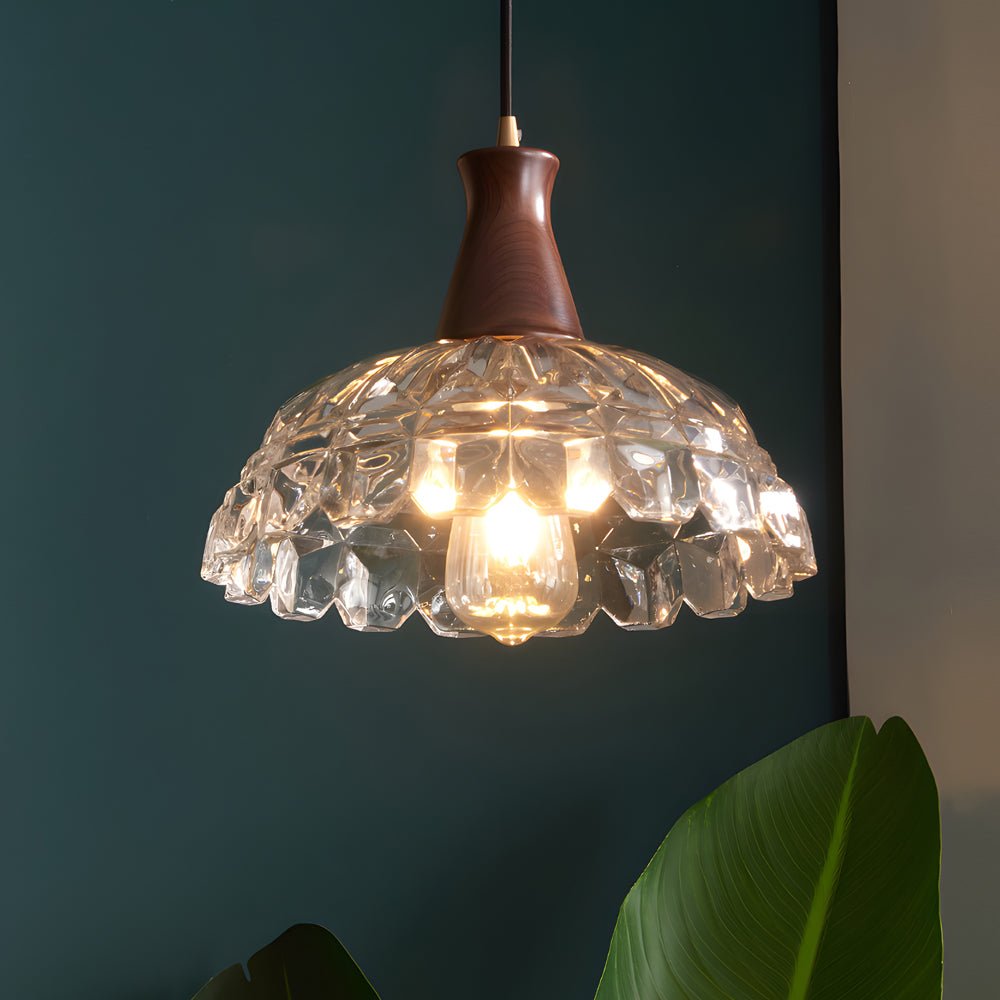 Blossom Glass Mini Pendant — Brass and Walnut Wood, E27, 3000K Warm White, 59.1" Cord