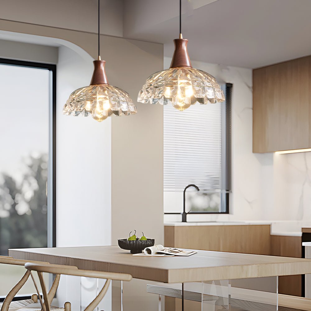 Blossom Glass Mini Pendant — Brass and Walnut Wood, E27, 3000K Warm White, 59.1" Cord