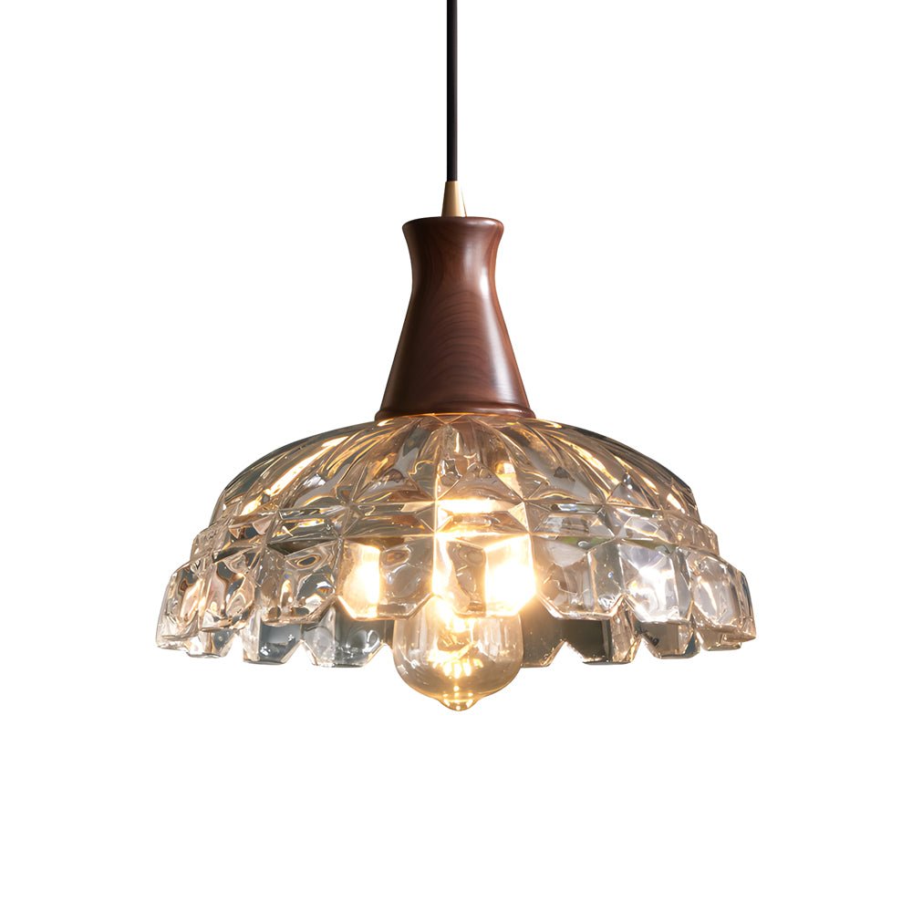 Blossom Glass Mini Pendant — Brass and Walnut Wood, E27, 3000K Warm White, 59.1" Cord