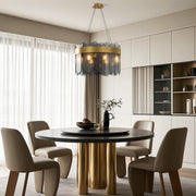 Modern Geometric Chandelier — Solid Copper, Transparent Glass Shade, G9, 4 Sizes, Black / Chrome / Copper