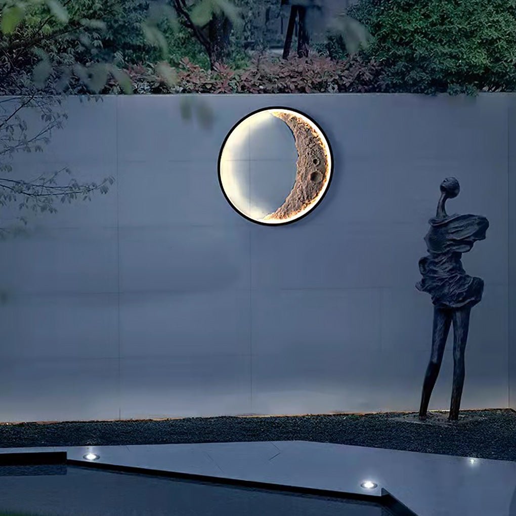 Crescent Moon Outdoor Wall Sconce — Aluminum & Resin, Hardwired LED, 3000K, Art Deco