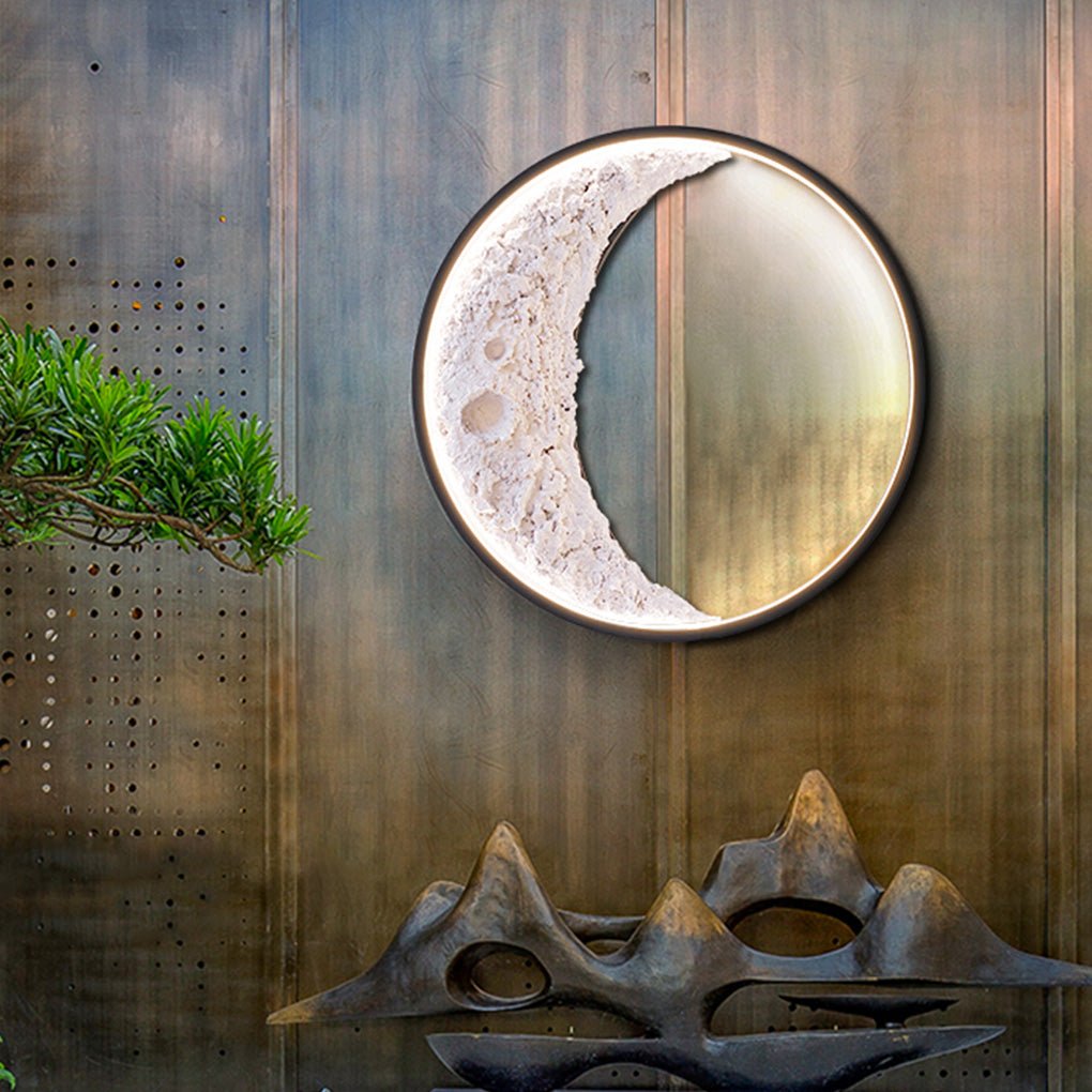 Crescent Moon Outdoor Wall Sconce — Aluminum & Resin, Hardwired LED, 3000K, Art Deco