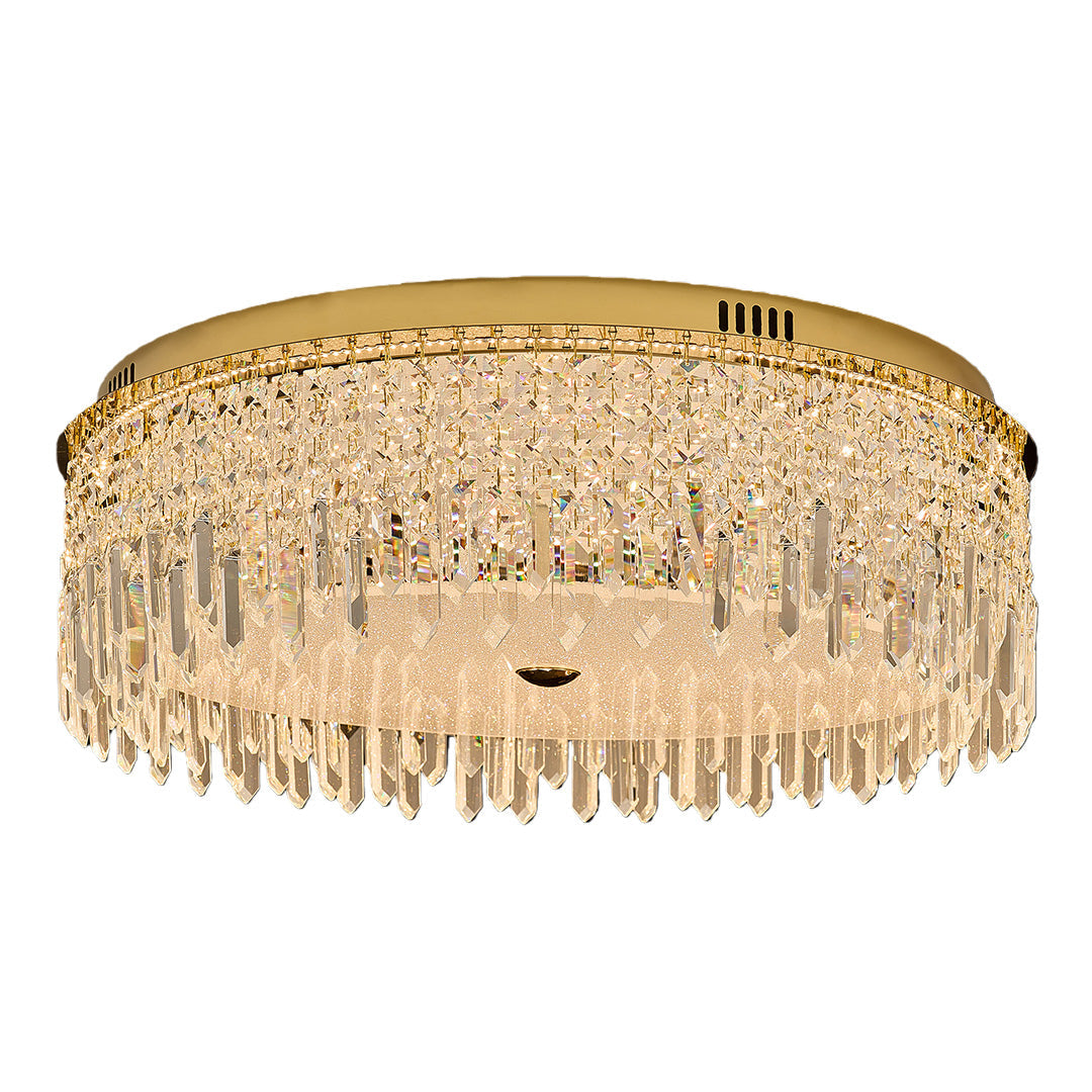 Modern Crystal Flush-Mount Ceiling Light — Champagne Gold Carbon Steel, LED, 3-Step Dimming (3000K/4000K/6000K), 3 Sizes