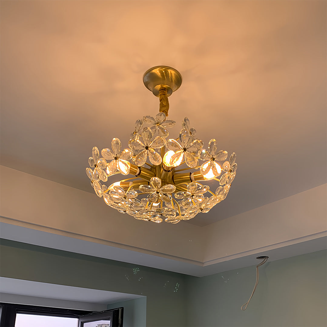 Crystal Flower Chandelier — Iron, French Country, Three-Color Dimming, E14, 45cm / 60cm