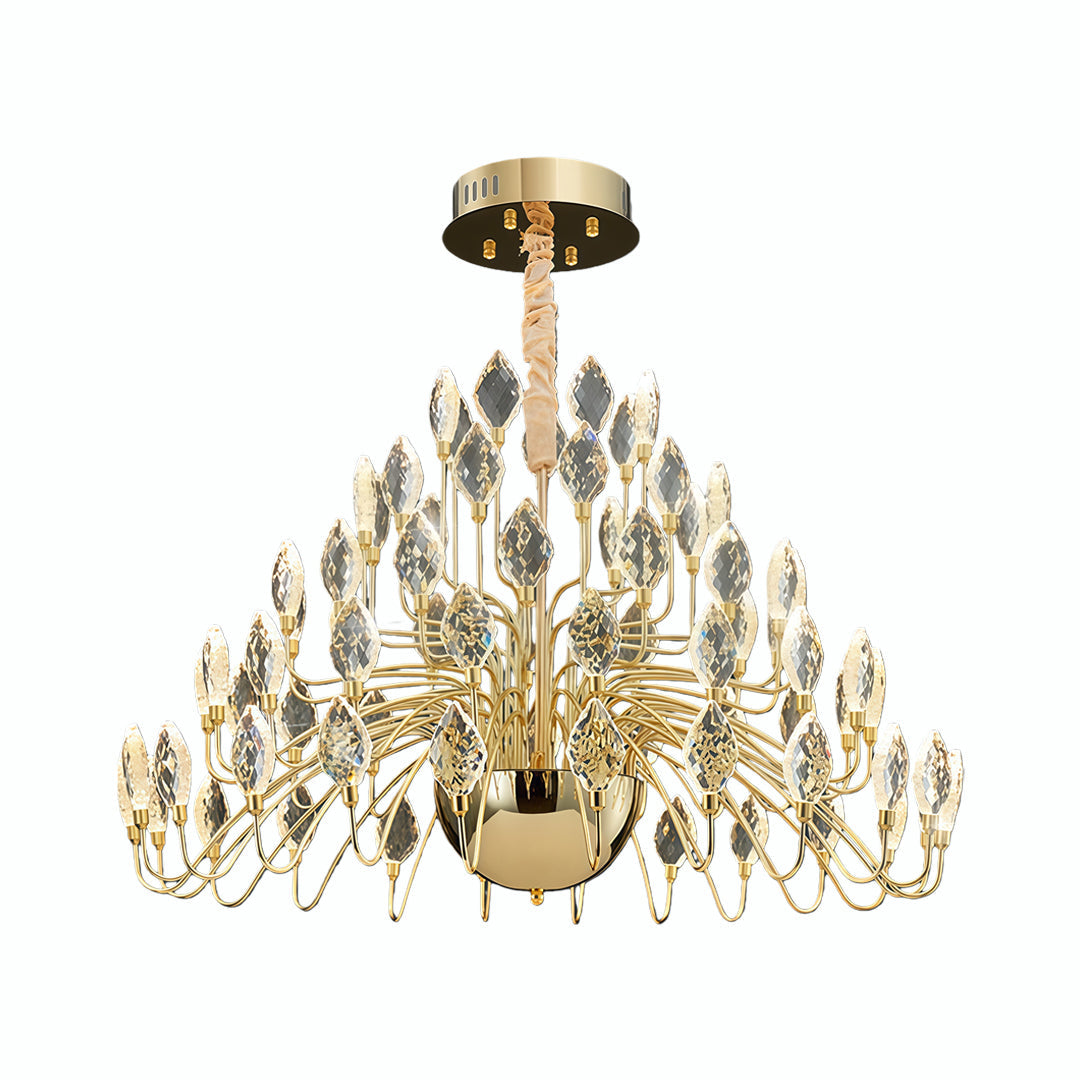 French Art Deco Crystal Chandelier — Gold Iron, LED, 3-Step Dimming, Round or Long, 23.6"–47.2"