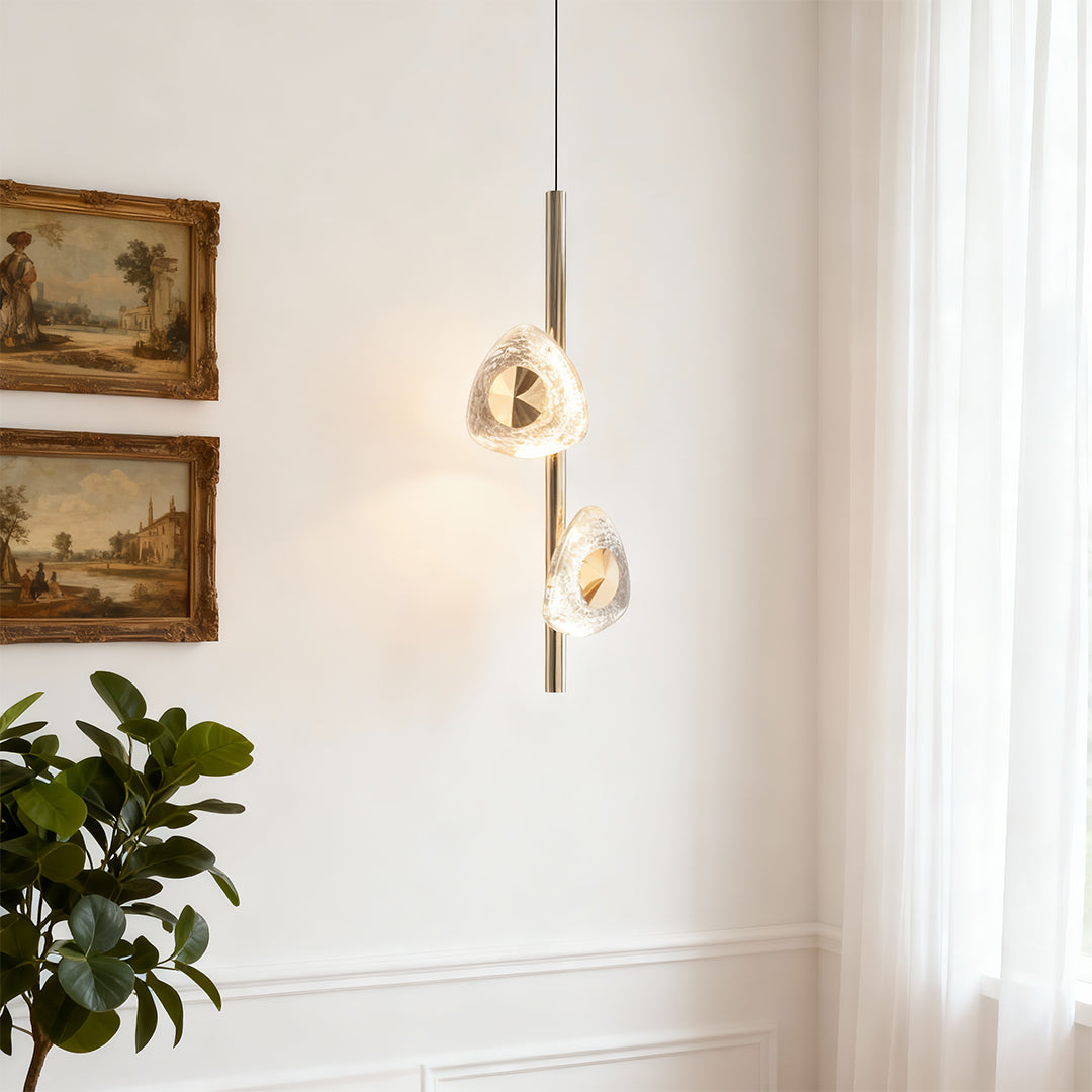 Dual-Light Crystal Pendant — Terracotta Gold Aluminum, 3-Step Dimming (3000K/4500K/6000K), 47.2" Adjustable Chain