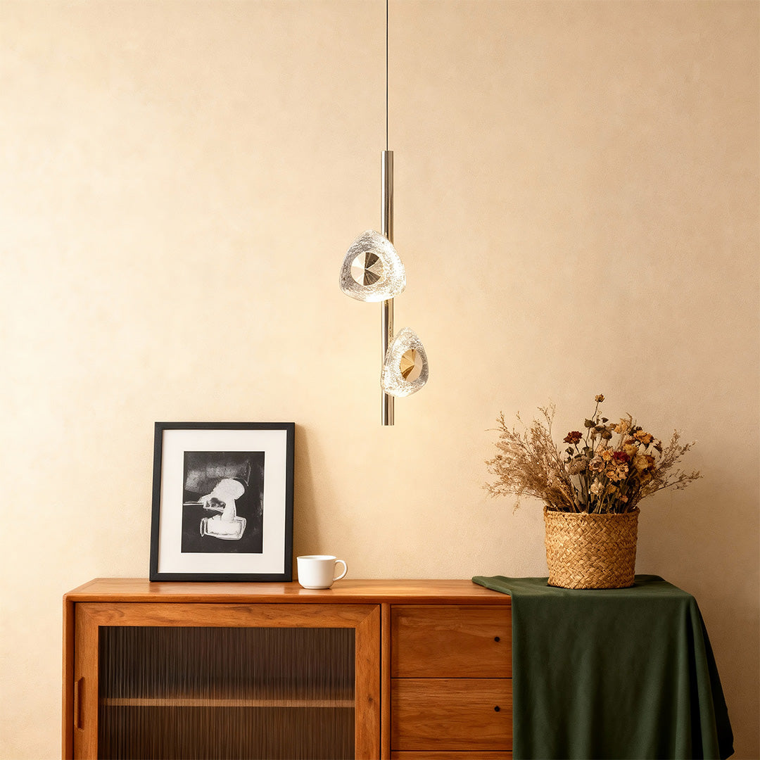 Dual-Light Crystal Pendant — Terracotta Gold Aluminum, 3-Step Dimming (3000K/4500K/6000K), 47.2" Adjustable Chain