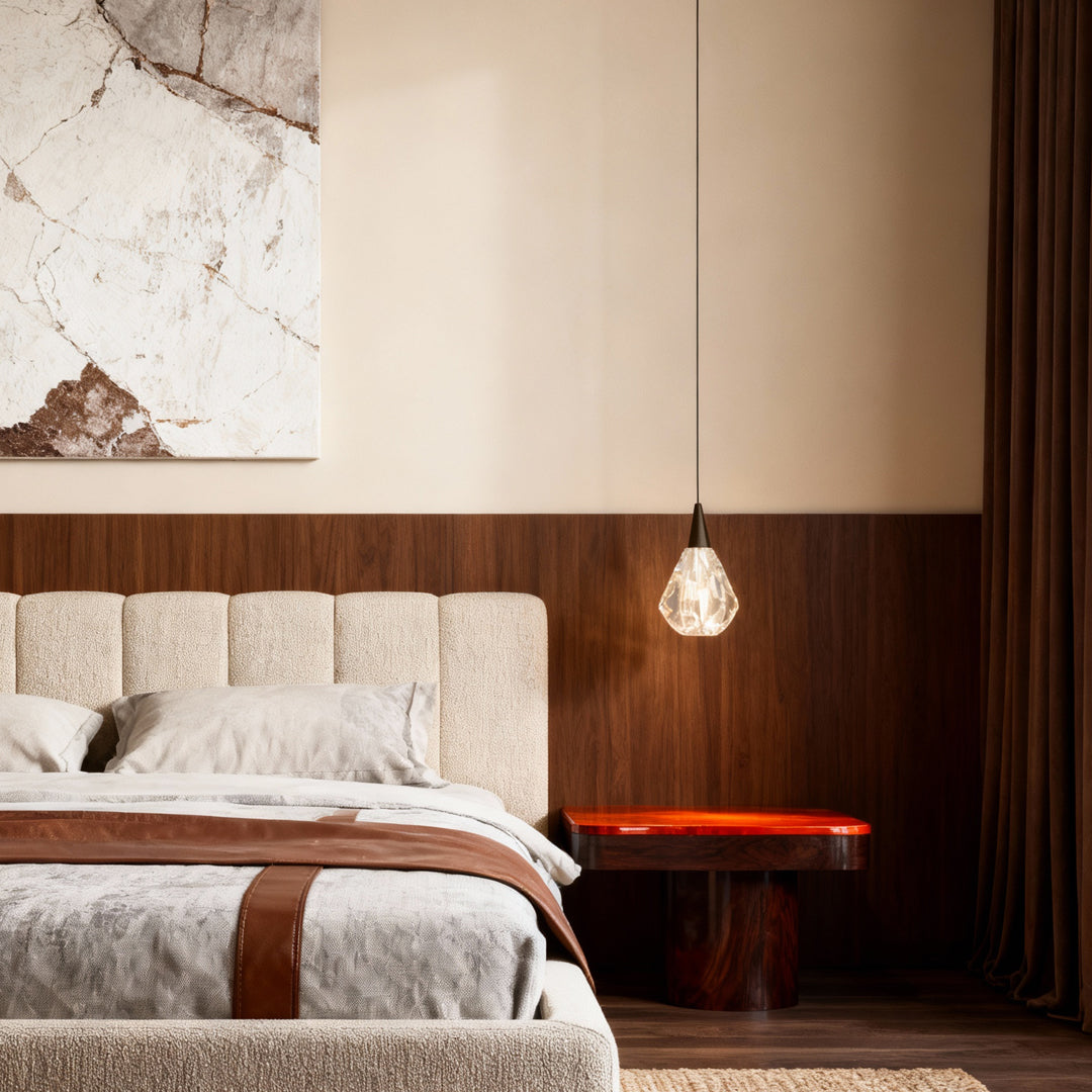 Minimalist Geometric Crystal Pendant — Gold Stainless Steel, 1-Light, 3-Step Dimming, 78.7" Cord