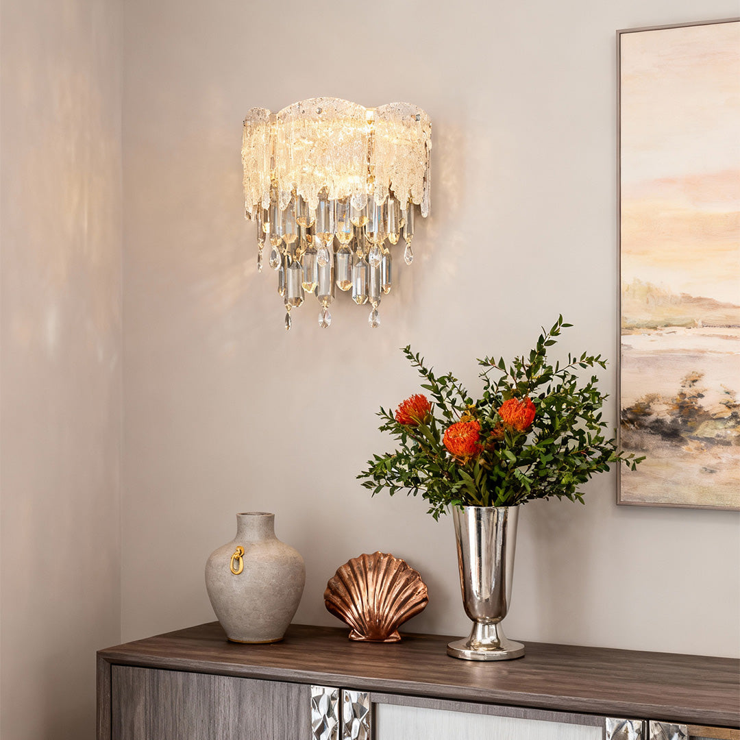 Crystal Wall Sconce — Champagne Gold Carbon Steel, LED, 10W, Three-Color Dimming (3000K/4000K/6000K), 31.5" Adjustable Rope