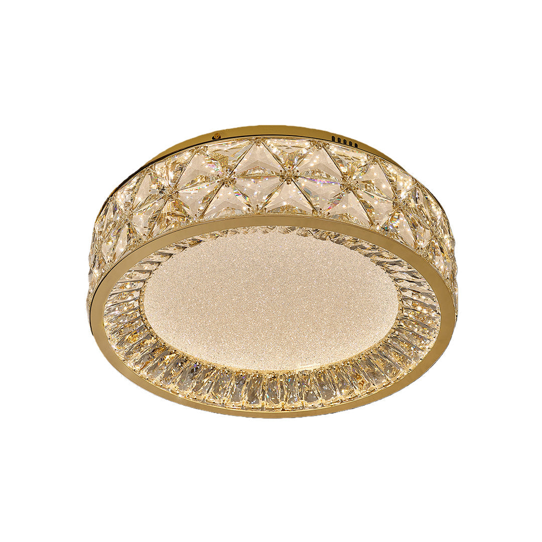 Crystal Flush-Mount Ceiling Light — Champagne Gold Carbon Steel, LED, Three-Color Dimming, 15.8"–23.6"