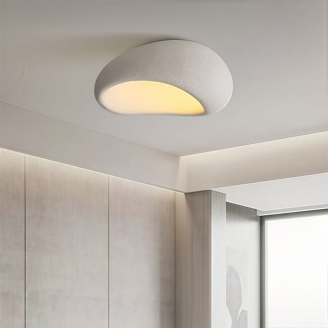 Art Deco Wabi-Sabi Flush Mount / Pendant — White Metal, PS Diffuser, 12W Dimmable, Remote Control