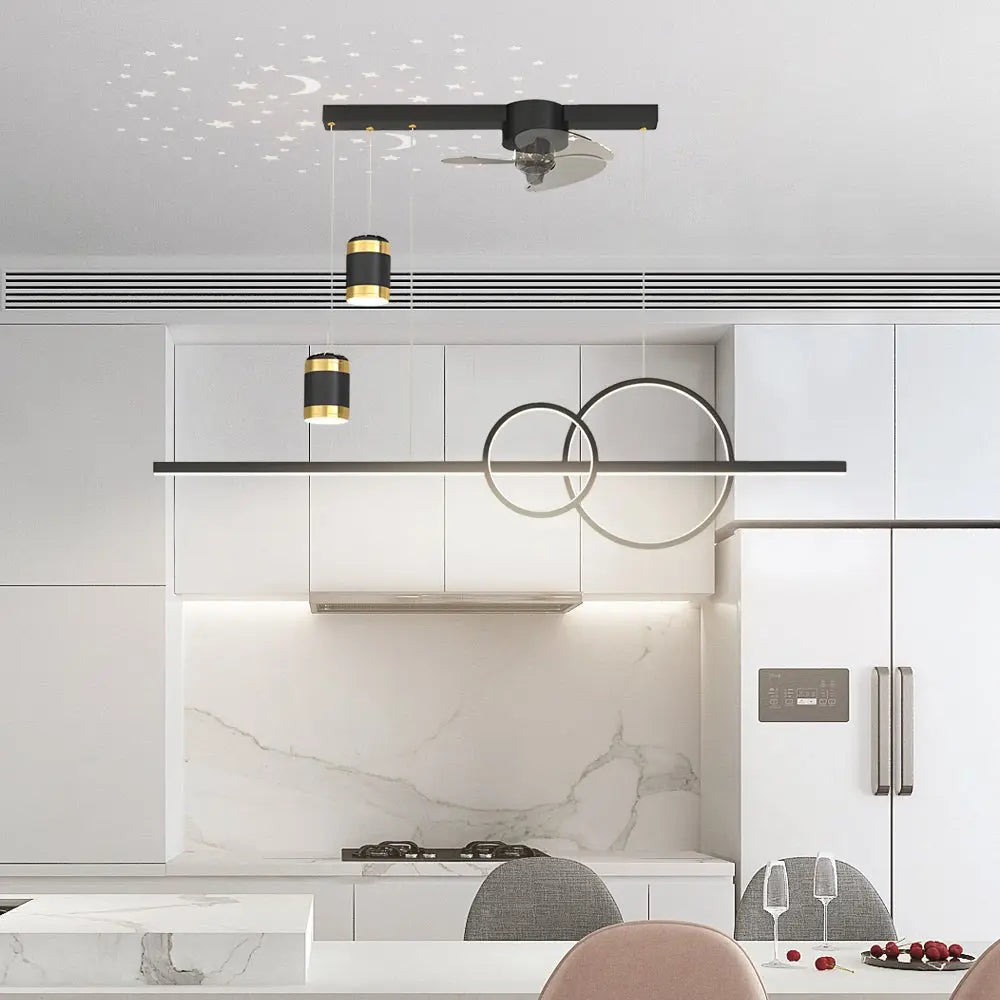 Modern Dining Room Chandelier Ceiling Fans with 3-Step Dimming and Creative Projection Luxe