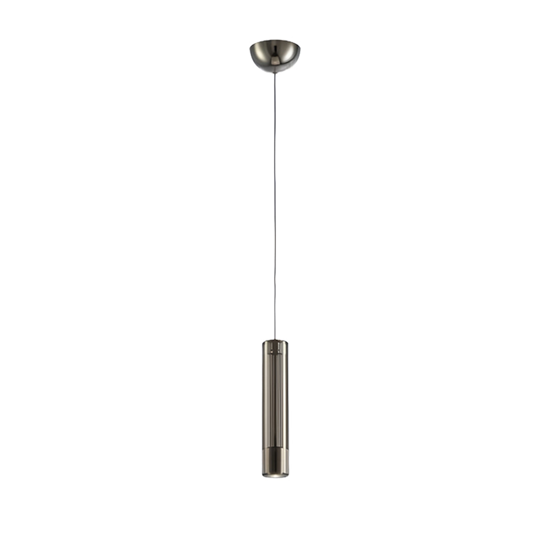 Minimalist Crystal Cylinder Mini Pendant — Metal, Single-Light, Amber or Smoke Gray, 2W, Adjustable Cord
