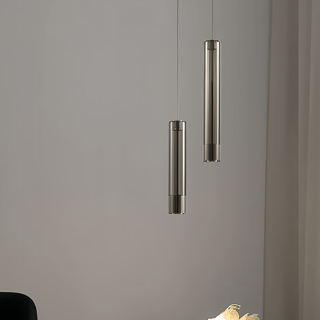 Minimalist Crystal Cylinder Mini Pendant — Metal, Single-Light, Amber or Smoke Gray, 2W, Adjustable Cord