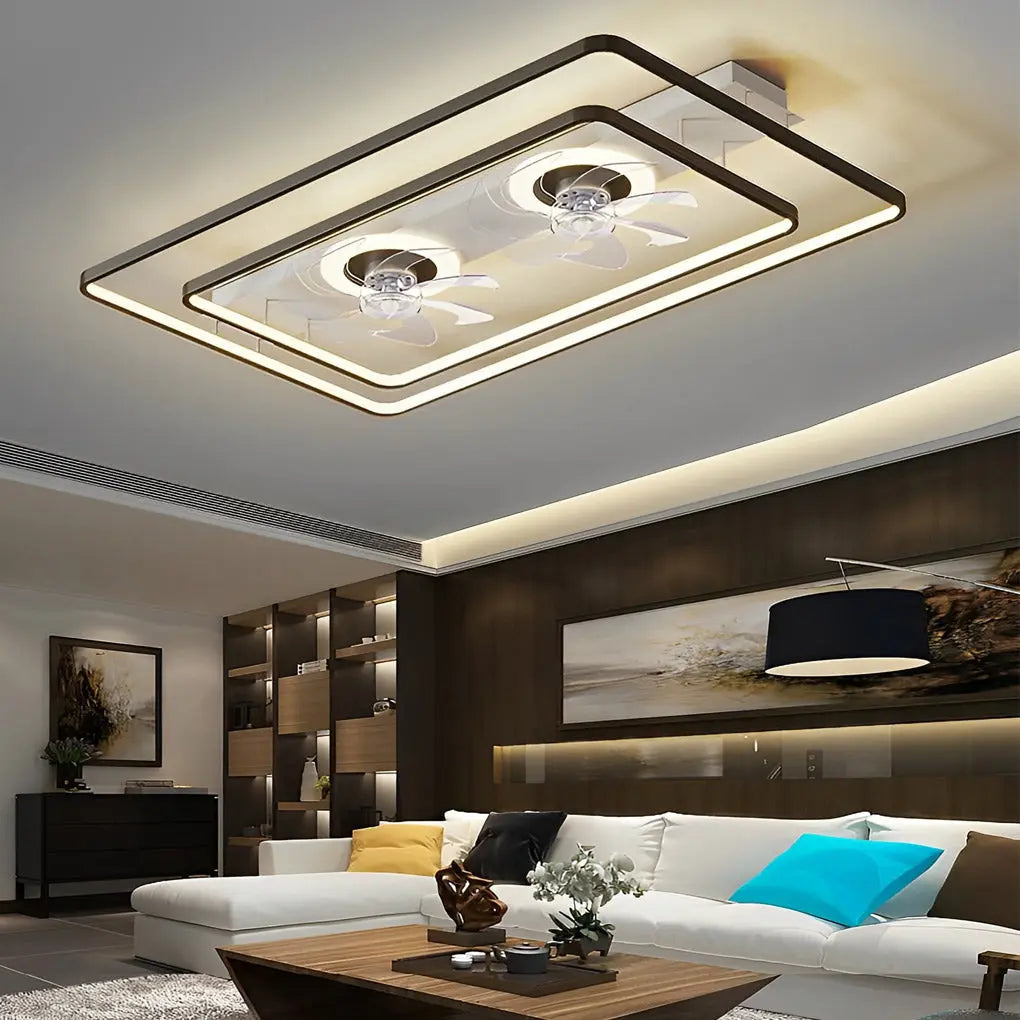 Rectangular LED Dual Head Ceiling Fan with Transparent Blades Luxe