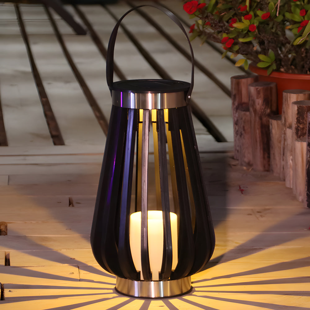 Solar Outdoor Garden Lantern — Black PP+PE, LED Warm White, IP65, Dusk-to-Dawn, Remote Control, 6.3" × 10.6"