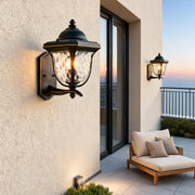 Classical Outdoor Wall Sconce — Coffee Aluminum, Clear Glass, 12W E27 LED, IP65, Up/Down Arm
