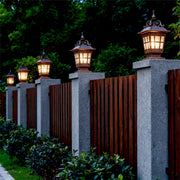 Vintage Carved Pillar Garden Light — Cast Aluminum with Glass Shade, 12W E27, IP44, 3000K Warm White