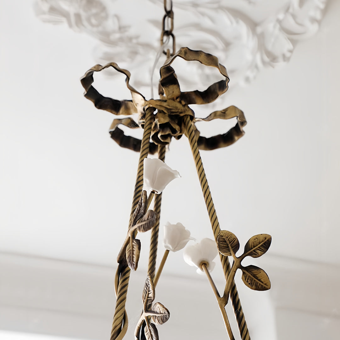 Flower Chandelier — White Glass Petals, Brass Frame, 3-Light or 6-Light, 2700K–3999K