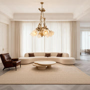 Flower Chandelier — White Glass Petals, Brass Frame, 3-Light or 6-Light, 2700K–3999K