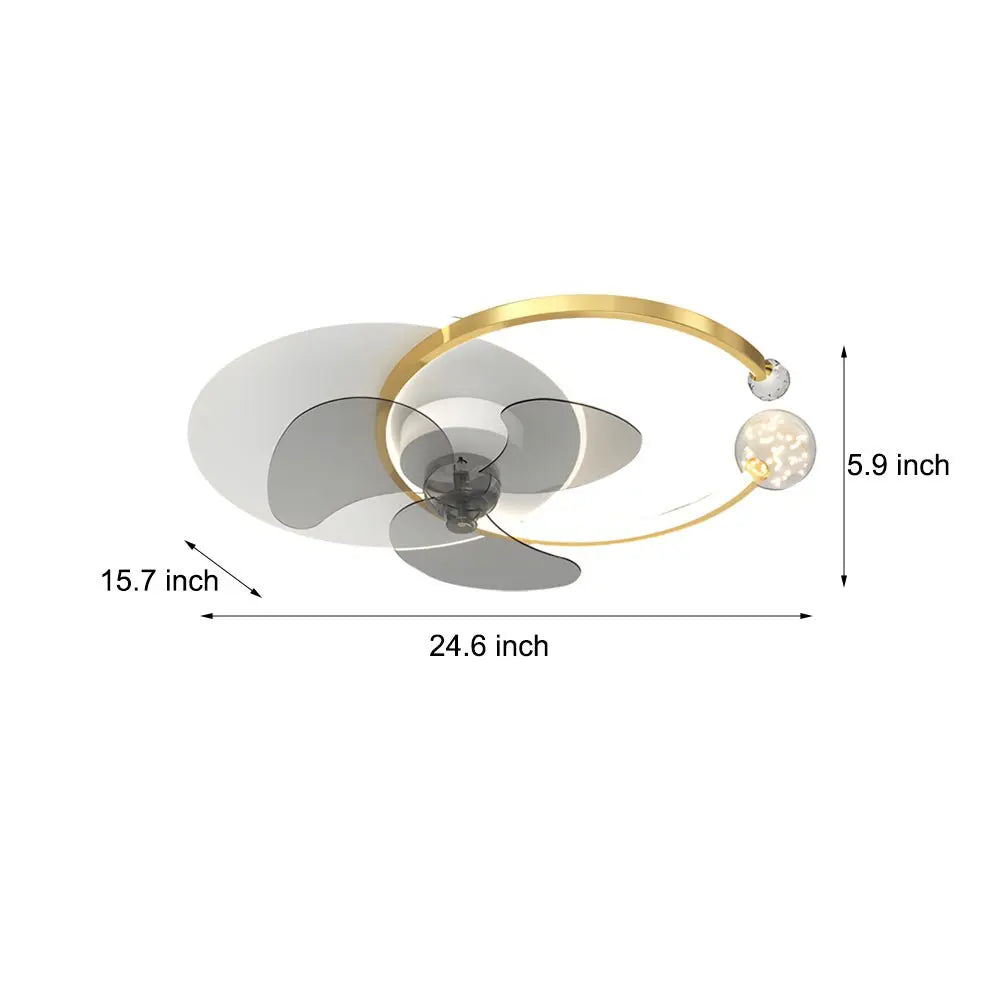 Modern Flush Mount Ceiling Fan Lamp with 3-Step Dimming and Mute Creative Round Ring Design Luxe