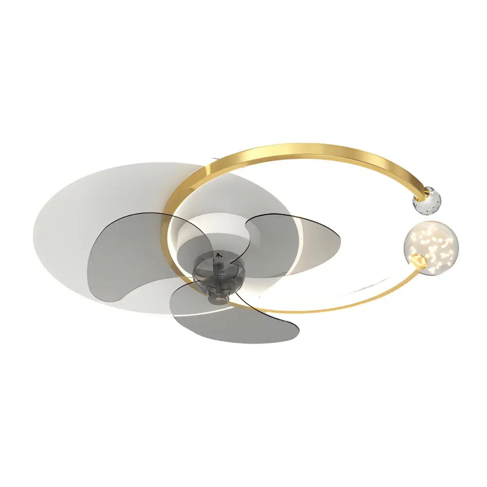 Modern Flush Mount Ceiling Fan Lamp with 3-Step Dimming and Mute Creative Round Ring Design Luxe