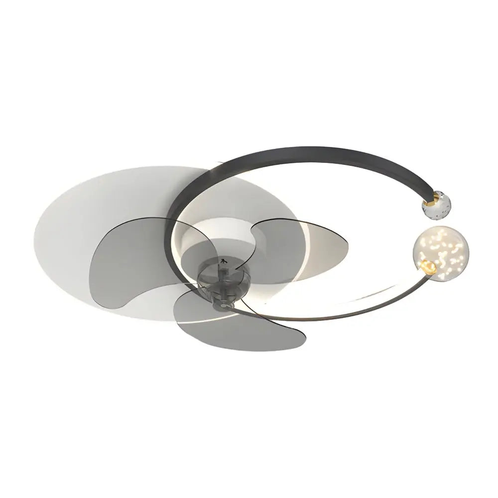 Modern Flush Mount Ceiling Fan Lamp with 3-Step Dimming and Mute Creative Round Ring Design Luxe
