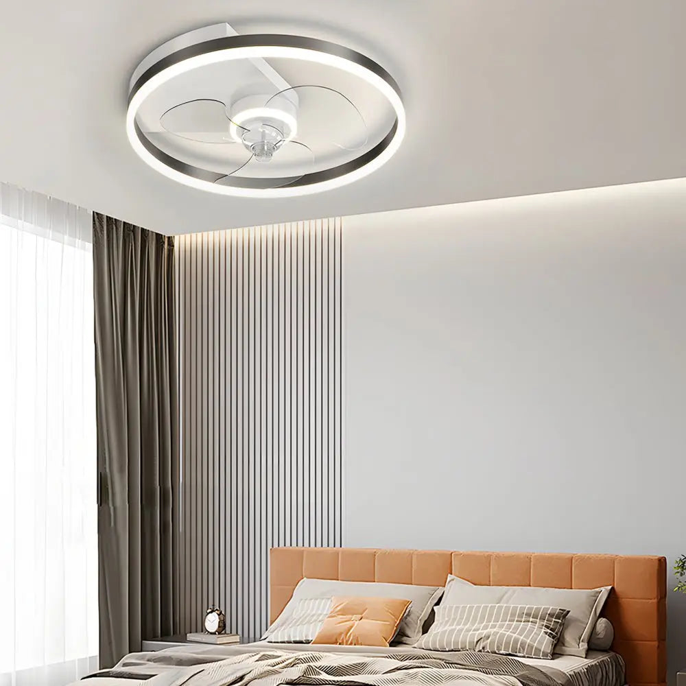 Modern Flush Mount Ceiling Fan with Simple Round Design and Silent LED Three-Step Dimming Luxe