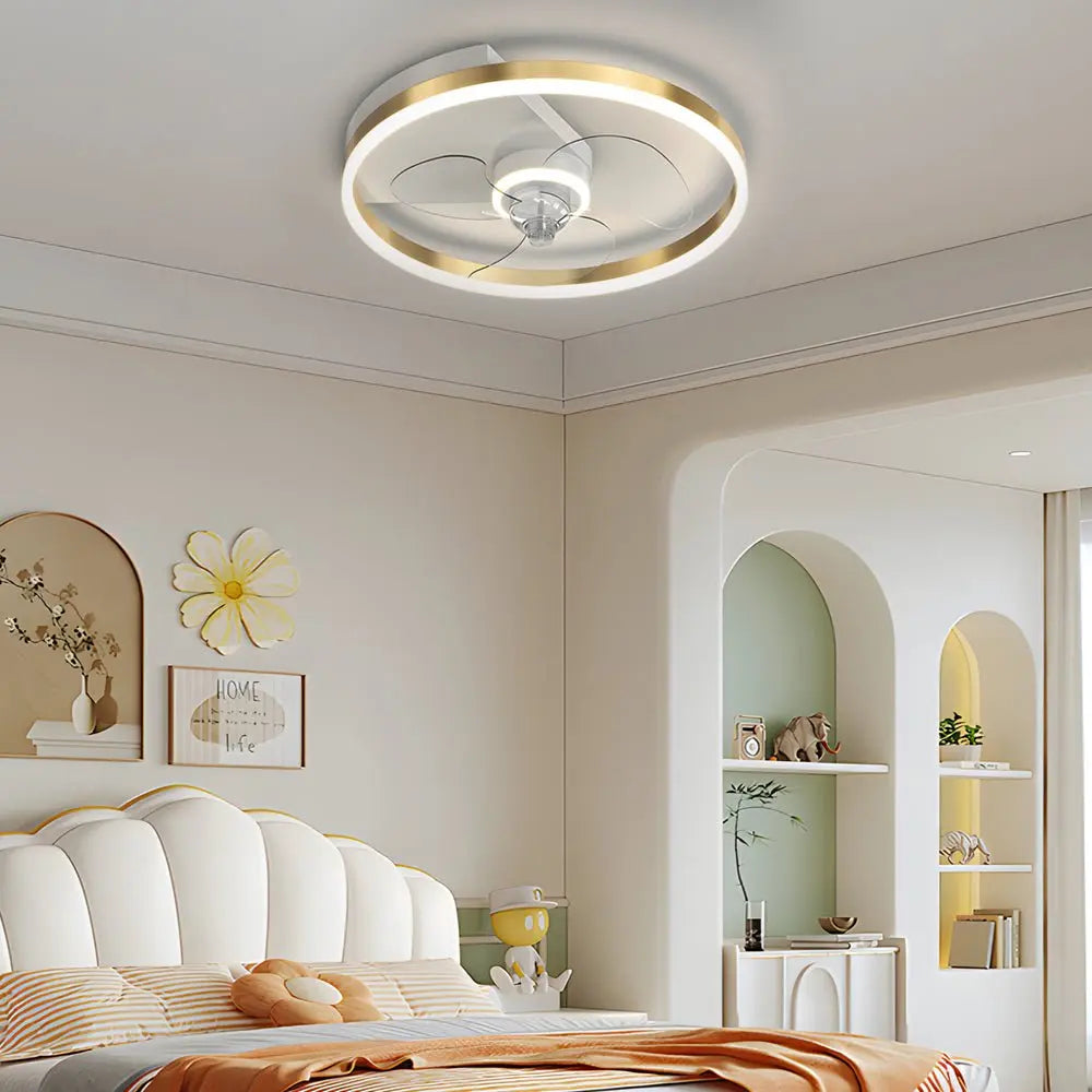 Modern Flush Mount Ceiling Fan with Simple Round Design and Silent LED Three-Step Dimming Luxe