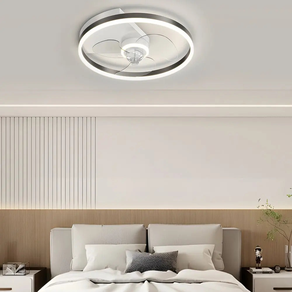 Modern Flush Mount Ceiling Fan with Simple Round Design and Silent LED Three-Step Dimming Luxe