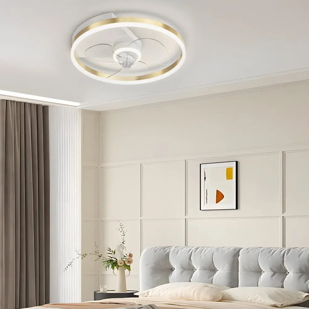 Modern Flush Mount Ceiling Fan with Simple Round Design and Silent LED Three-Step Dimming Luxe