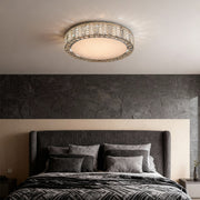 Round Crystal Flush-Mount Ceiling Light — Titanium Gold Stainless Steel, LED, Dual-Color Temperature, 50cm / 60cm