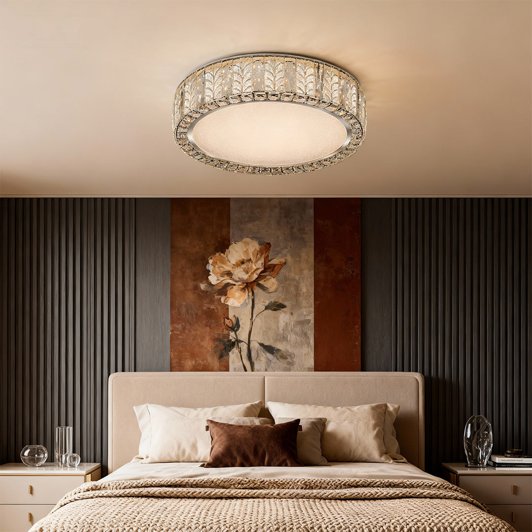 Round Crystal Flush-Mount Ceiling Light — Titanium Gold Stainless Steel, LED, Dual-Color Temperature, 50cm / 60cm