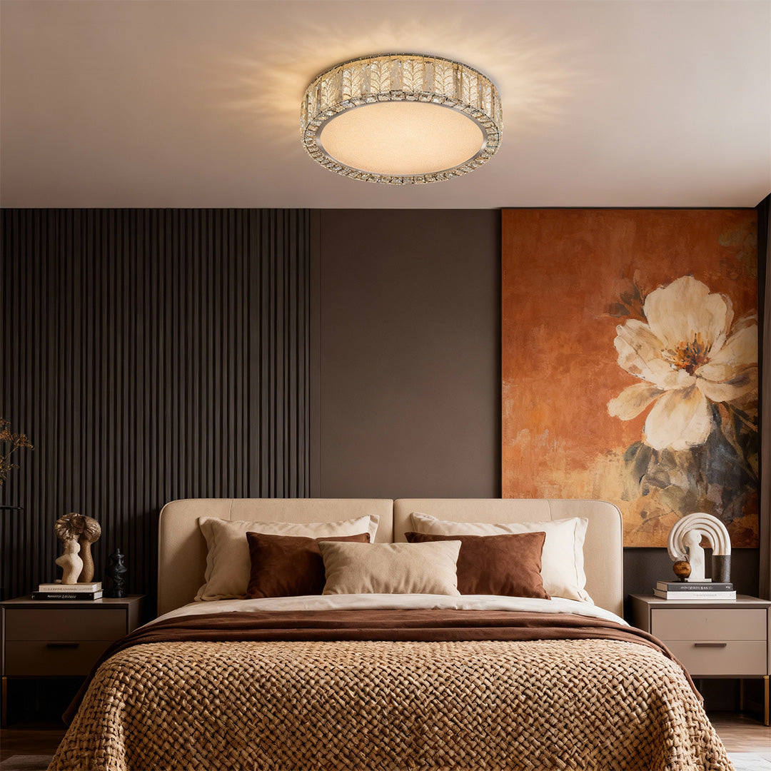 Round Crystal Flush-Mount Ceiling Light — Titanium Gold Stainless Steel, LED, Dual-Color Temperature, 50cm / 60cm