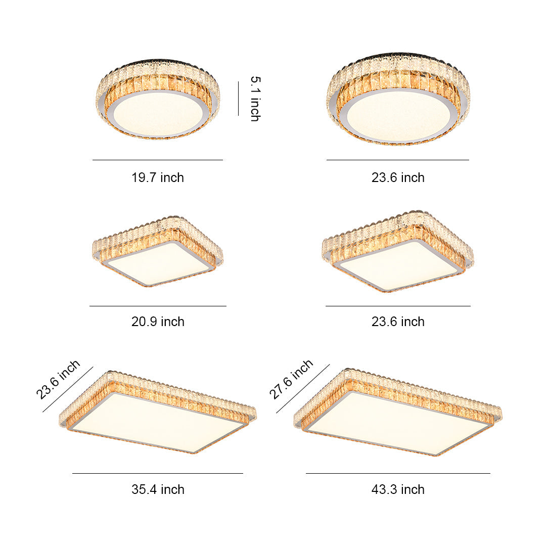 Minimalist Crystal LED Flush-Mount — Chrome Steel, Round/Square/Rectangle, 3-Step Dimming (3000K/4500K/6000K)
