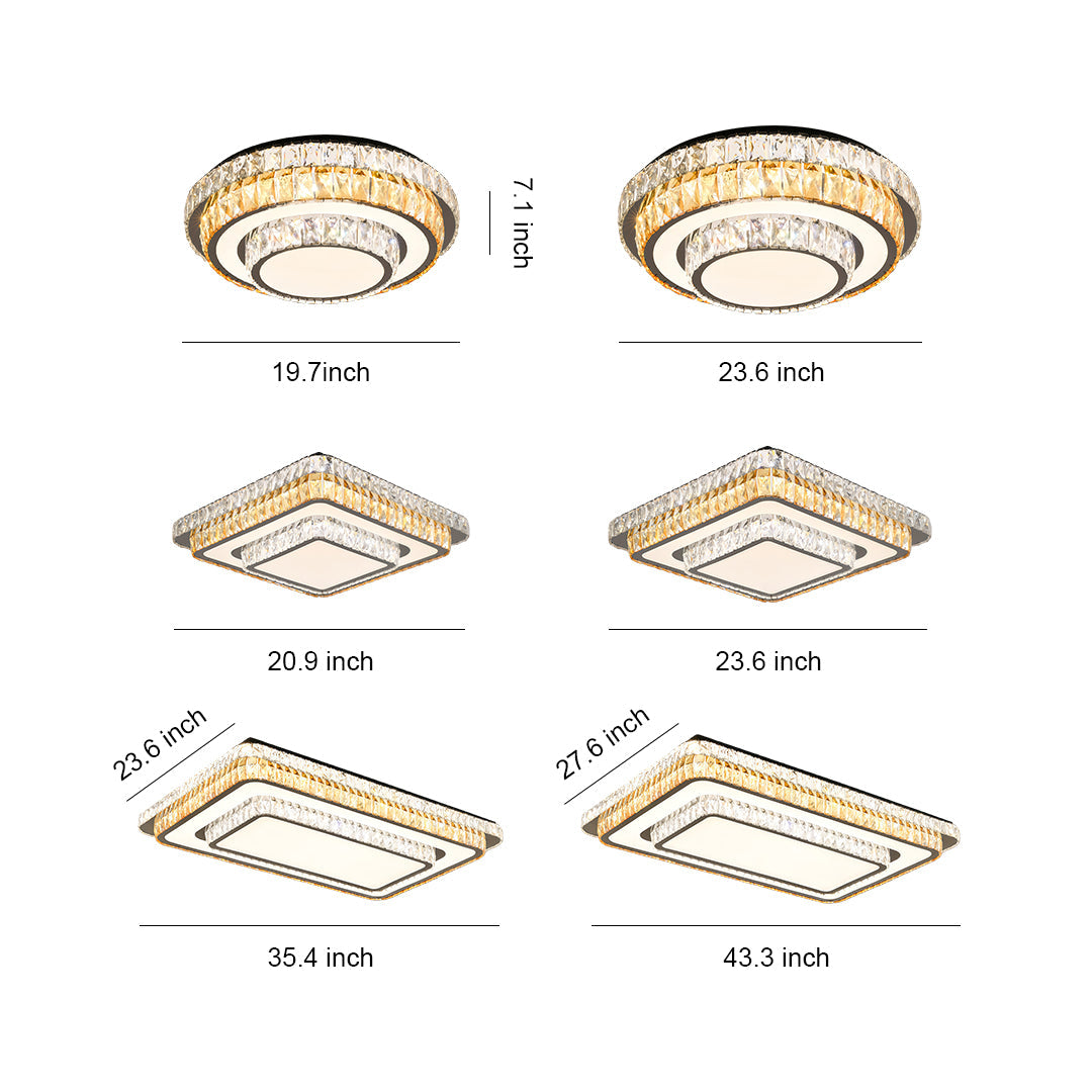 Crystal Flush-Mount Ceiling Light — Chrome Stainless Steel, LED, 3-Step Dimming (3000K/4500K/6000K), Round / Square / Rectangle