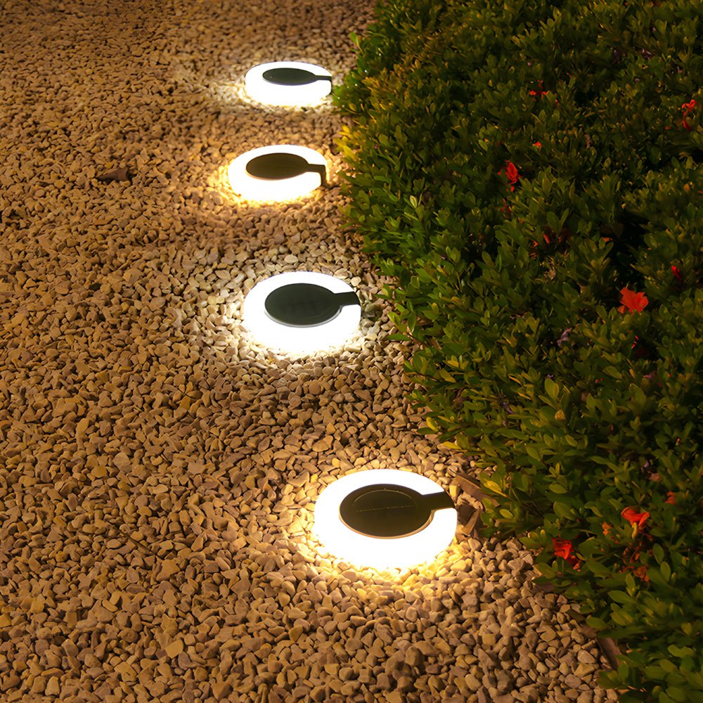 Round Foldable Solar Deck Lights, Set of 4 — ABS, LED, IP65 Weatherproof, 5.9" Diameter
