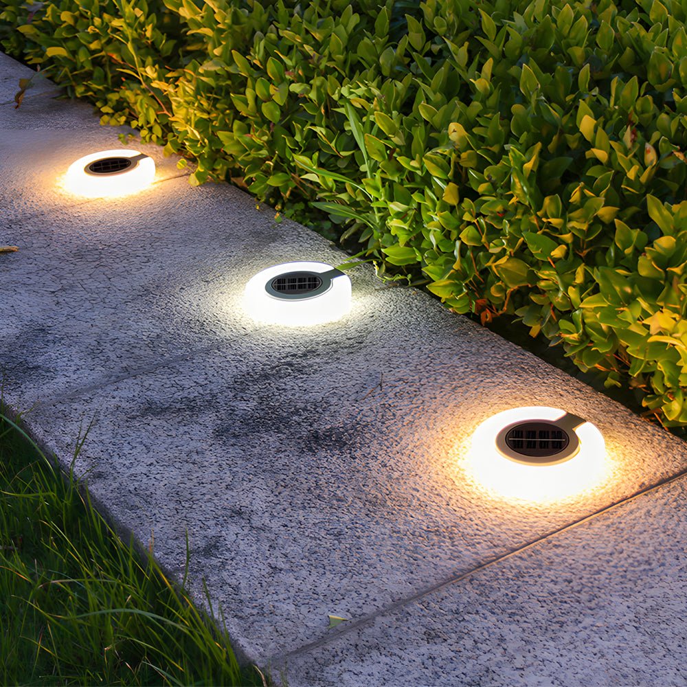Round Foldable Solar Deck Lights, Set of 4 — ABS, LED, IP65 Weatherproof, 5.9" Diameter