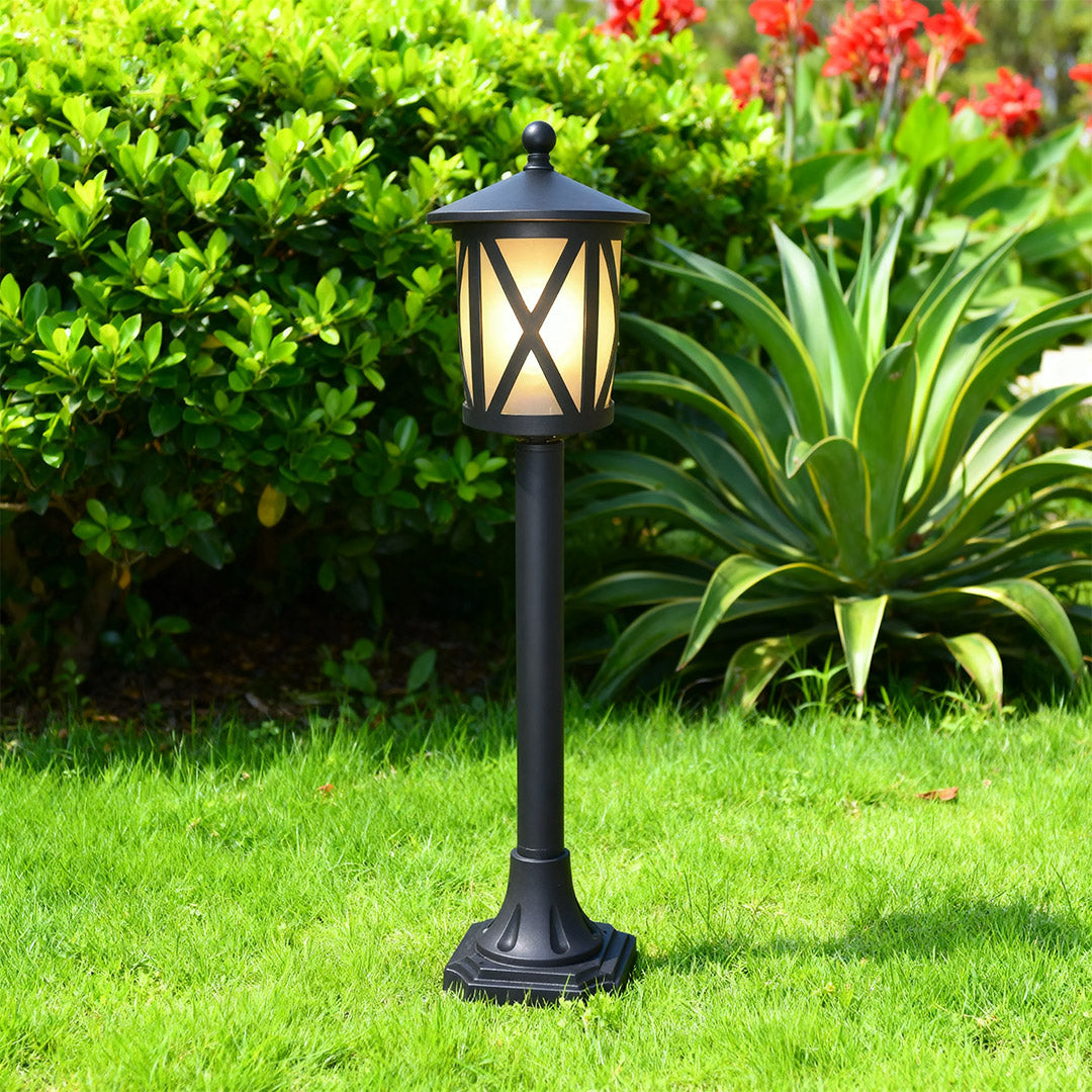 European Column Garden Bollard Light — Matte Black Aluminum, 9W LED, IP44, E26, 30.5" H