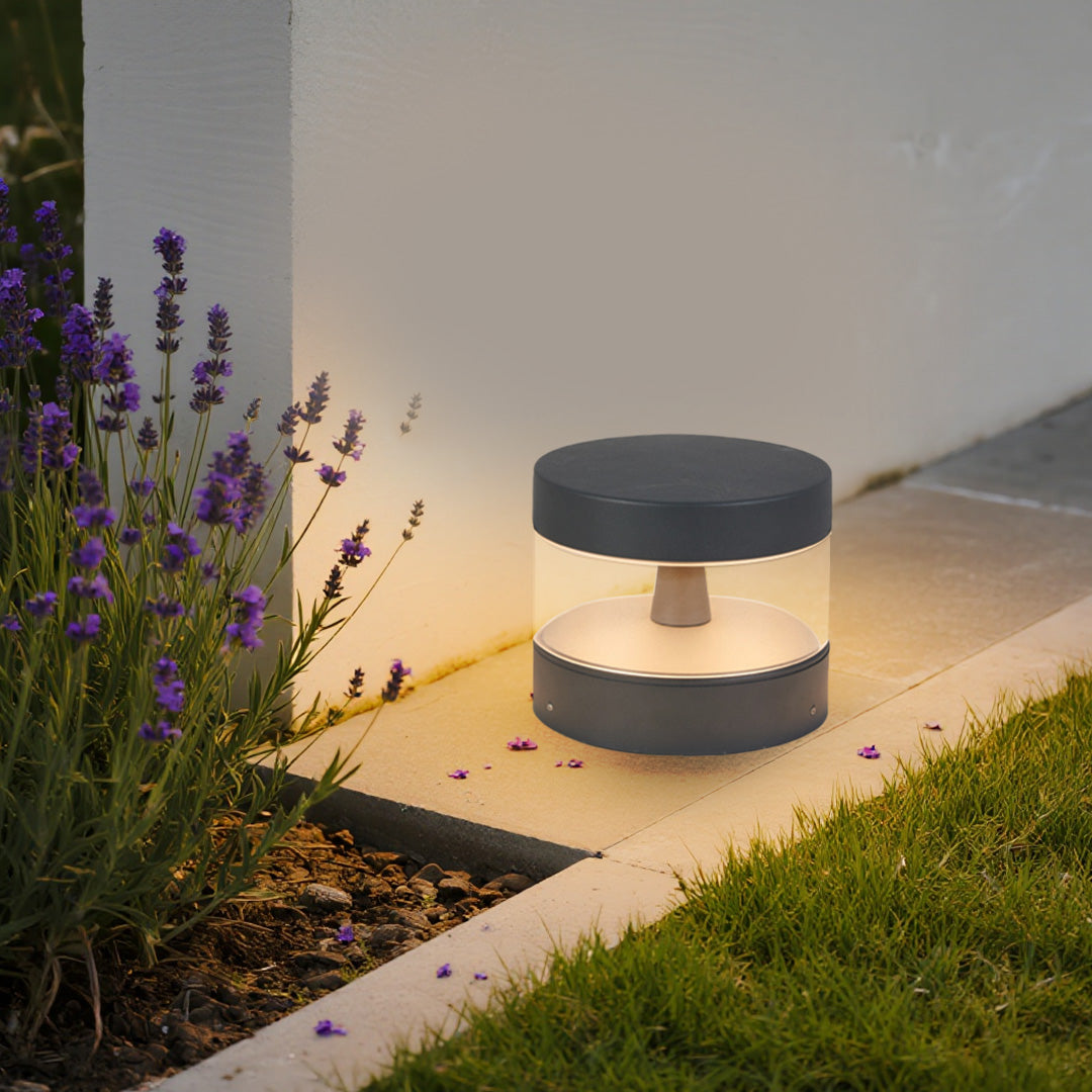 Minimalist Outdoor Bollard Path Light — Sand-Gray Aluminum, 12W LED, 3000K, IP65 Weatherproof