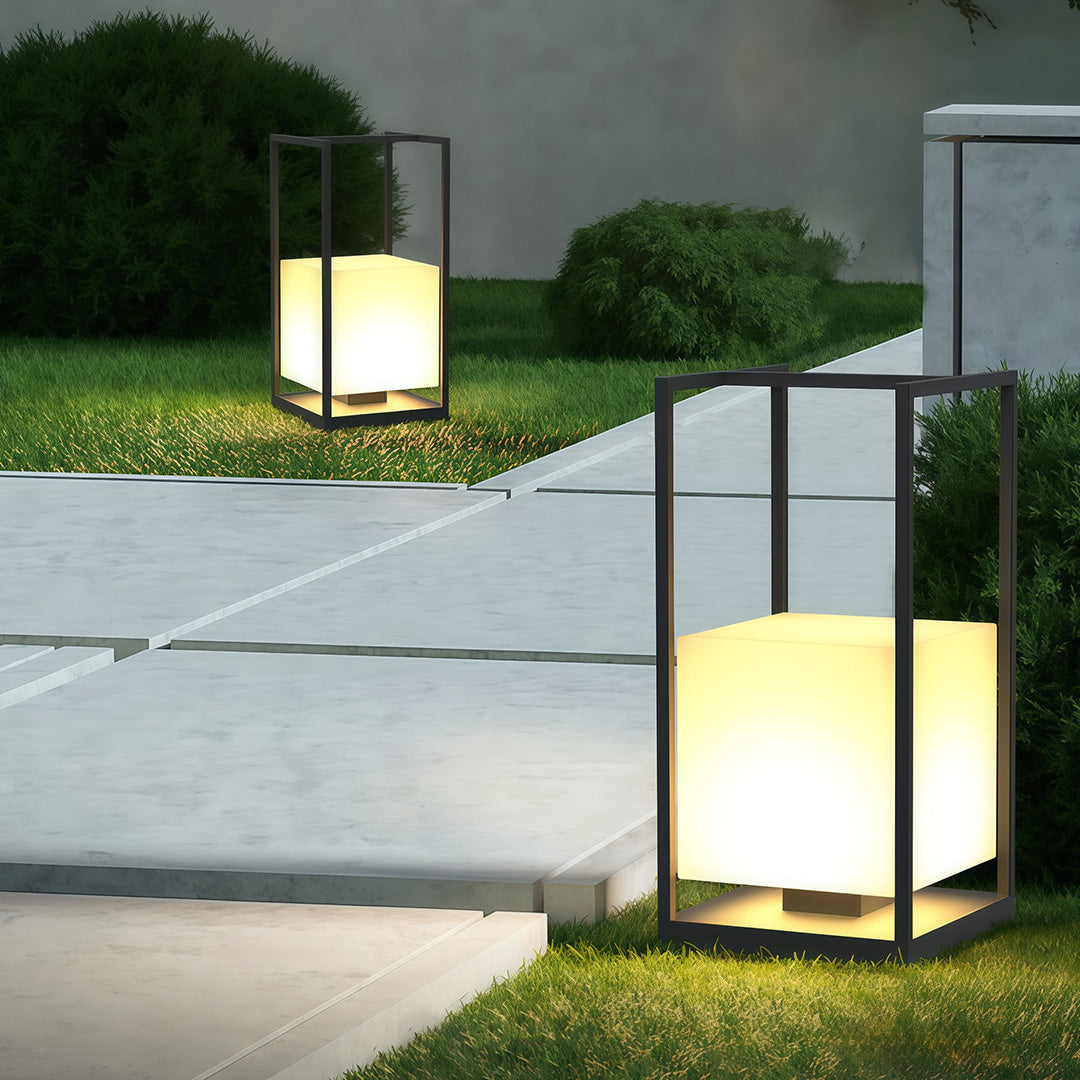 Contemporary Outdoor Lantern — Black Stainless Steel & Acrylic, LED, IP65, Solar or Plug-in, 2200mAh, Dusk-to-Dawn