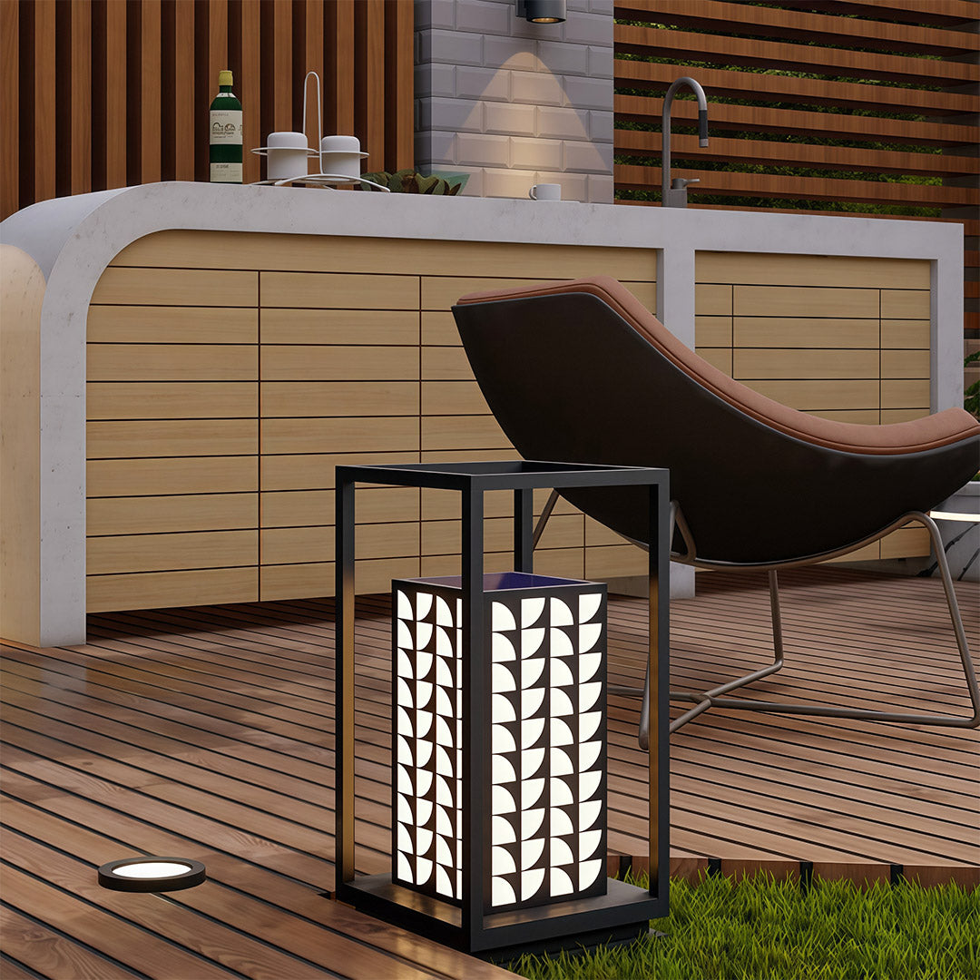 Modern LED Bollard Path Light — Black Stainless Steel, Acrylic Shade, Solar / Hardwired, IP65, 10000mAh