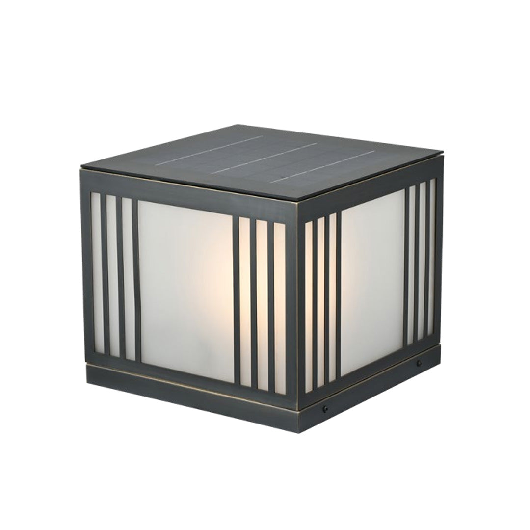 Square Solar Gate Pillar Light — Solid Copper, Clear Glass, 5W LED, IP55 Weatherproof