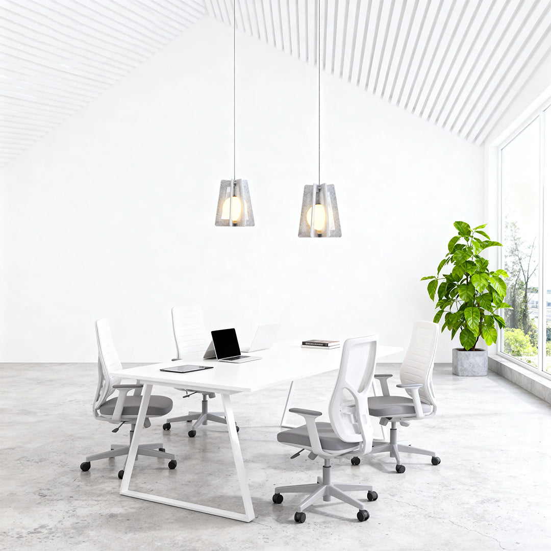 Geometric Felt Mini Pendant — PE+PET Acoustic Felt, Iron, 30/35cm, 6 Colors, Adjustable 2m Cord