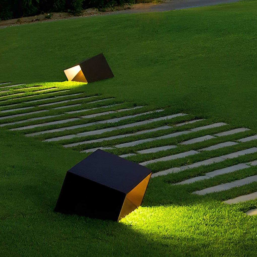 modern geometric outdoor landscape light unique artful cube in stainless steel