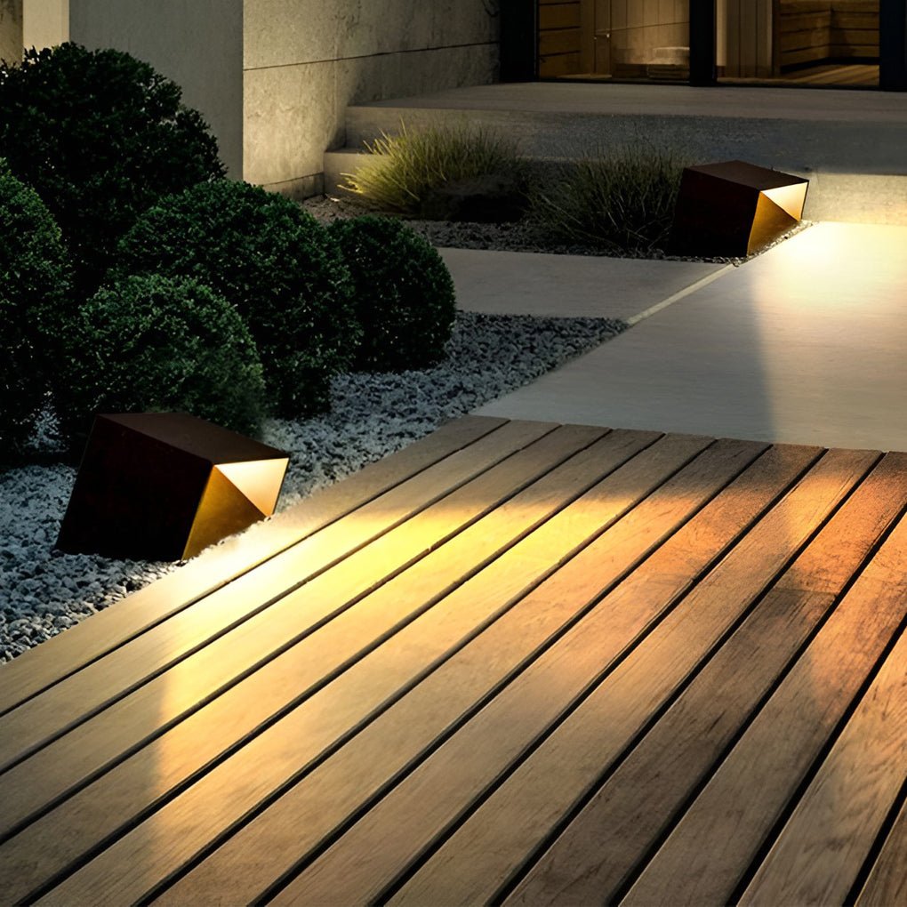 modern geometric outdoor landscape light unique artful cube in stainless steel