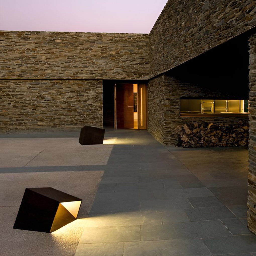 modern geometric outdoor landscape light unique artful cube in stainless steel